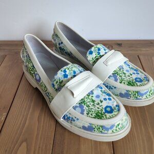 Tory Burch Sport Floral Leather Golf Loafers Blue Garden Size 7